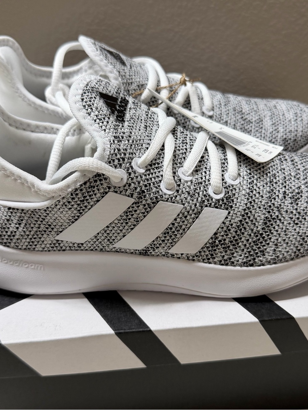 ADIDAS- CLOUDFOAM PURE SPW- Grey and White Knit Runner Sneakers